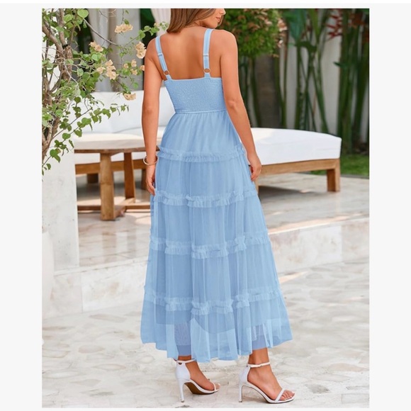 Light Blue Tiered Maxi Dress with Smocked Bodice - Picture 2 of 10